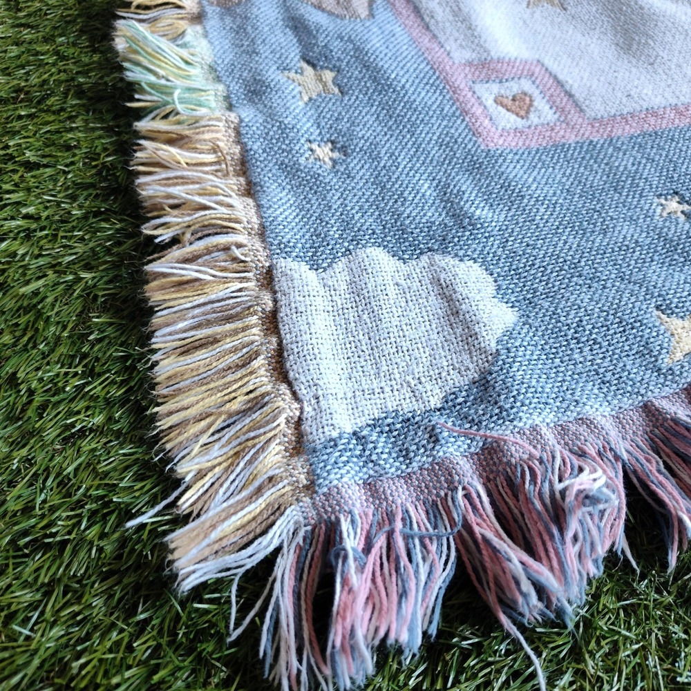 Hallmark Tapestry Nursery Throw Blanket Goodwin Weavers Angel Bears Fringe 36x46 - Picture 4 of 9